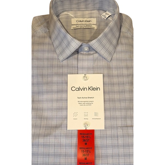 Calvin Klein Other - Calvin Klein Tech Active Stretch Mens Regular Fit Dress Shirt Blue Grid Classic